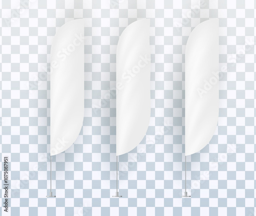 Vector set of different white waving advertisement banner flag. Vector mock up..