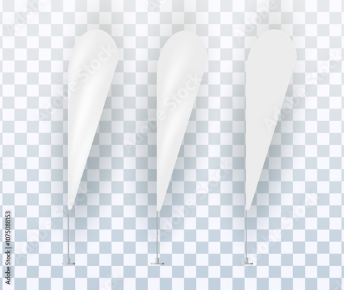 Vector set of different white waving advertisement banner flag. Vector mock up..