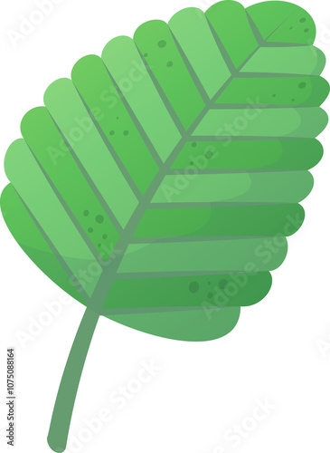 Vibrant green cartoon leaf with parallel venation and transparent background, symbolizing nature, growth, and environmental concepts