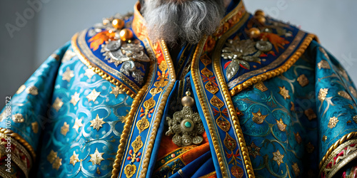 Intricate Macro Close Up of Reyes Magos Ceremonial Robes Emphasizing Fabric Texture and Festive Patterns Ideal for Magazine Ads or Banners with Ample Space for Text - Photo Stock Concept