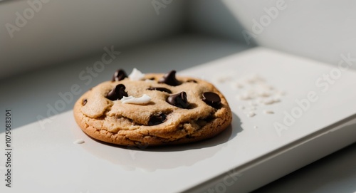 Vegan chocolate chip cookies with coconut oil closeup.