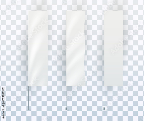 Mockups of white flags, vector banner flags.