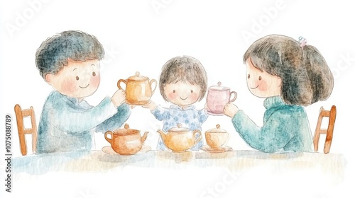 A joyful family enjoying tea time together at home, fostering love and connection.