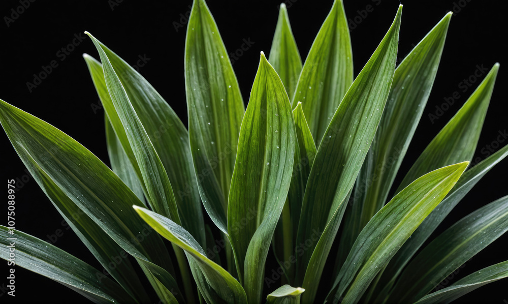 Green leaves of a plant against a black background Green leaves of a plant against a black background