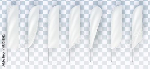 Mockups of white flags, vector banner flags.
