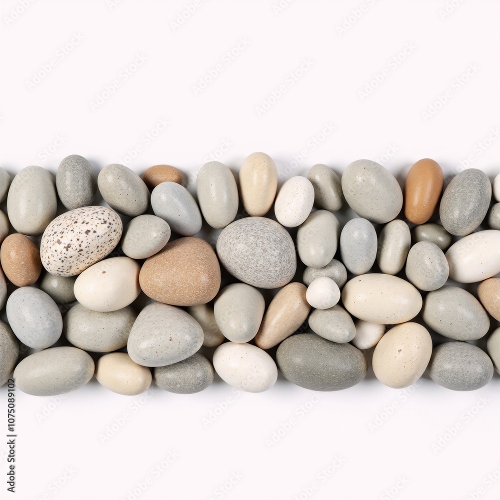 Detailed close-up of a multi-colored gravel border gray white brown against a clean white backdrop Detailed close-up of a multi-colored gravel border gray white brown against a clean white backdrop