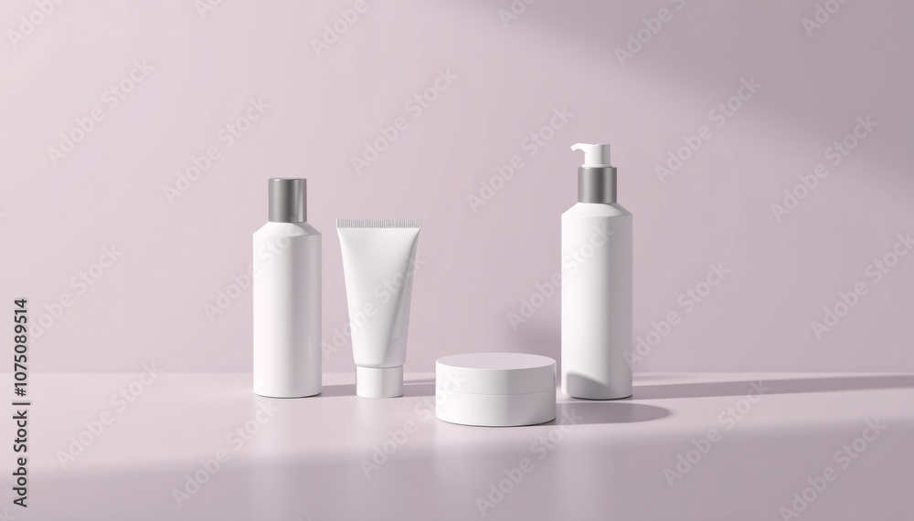 White Cosmetic Bottles Tubes on Pink Background Mockup Beauty Products Branding White Cosmetic Bottles Tubes on Pink Background Mockup Beauty Products Branding
