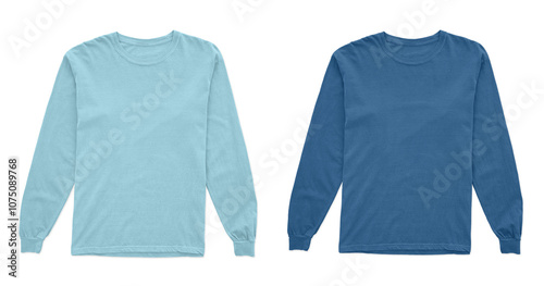 Two longsleeved shirts, light blue and blue. photo