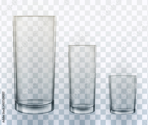 Empty transparent water drinking glasses isolated vector.