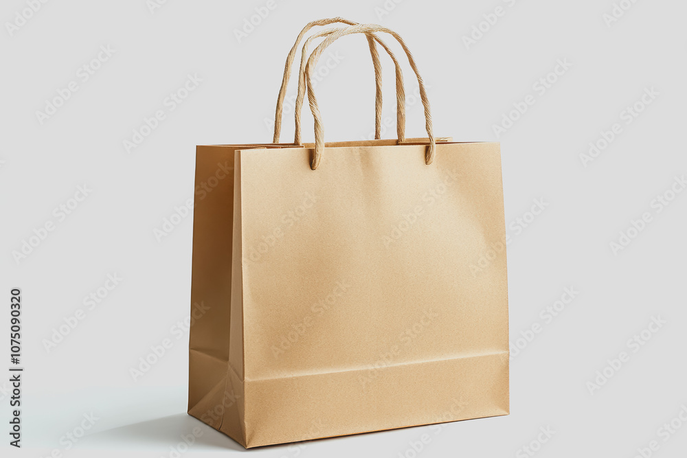 Simple and Elegant White Paper Shopping Bag on a Neutral Background Ideal for Retail and Packaging Use in Modern Designs