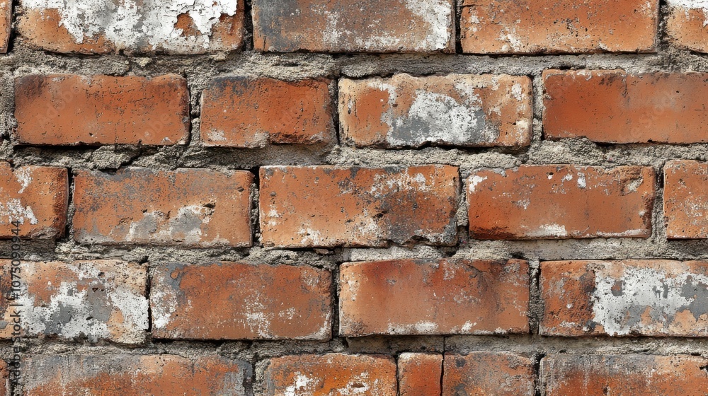 Worn red brick wall texture showcasing seamless patterns and aged details in a quaint architectural setting Worn red brick wall texture showcasing seamless patterns and aged details in a quaint architectural setting