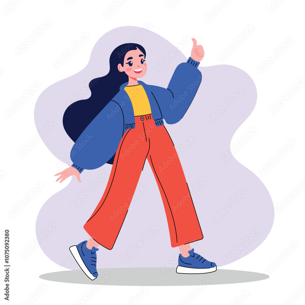 Happy smiling woman with thumbs up gesture, like gesture illustration. Vector illustration of a cheerful woman showing a thumbs-up gesture. Ideal for positive messaging, advertisements, social media Happy smiling woman with thumbs up gesture, like gesture illustration. Vector illustration of a cheerful woman showing a thumbs-up gesture. Ideal for positive messaging, advertisements, social media