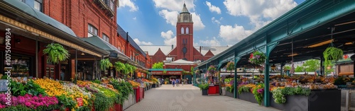 Obraz na płótnie A vibrant market filled with flowers and local goods on Historic West Side under a sunny sky w salonie