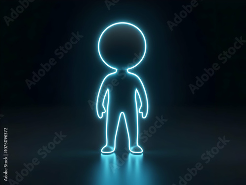 3D Illustration - Neon Figure in Dark Space