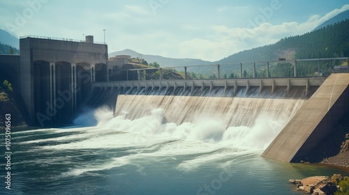 A photo of a hydroelectric dam with water flowing