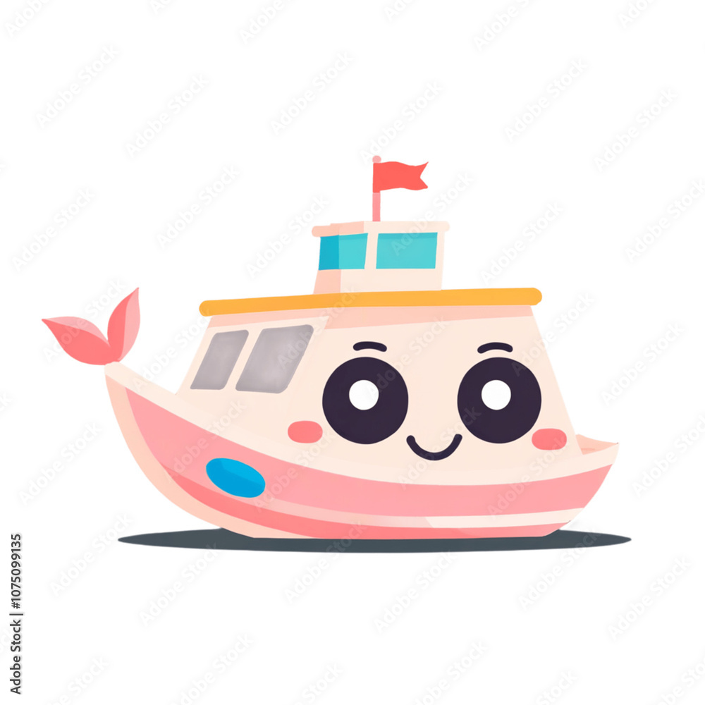 Obraz premium Minimalistic Cute Cartoon Boat with Friendly Expression