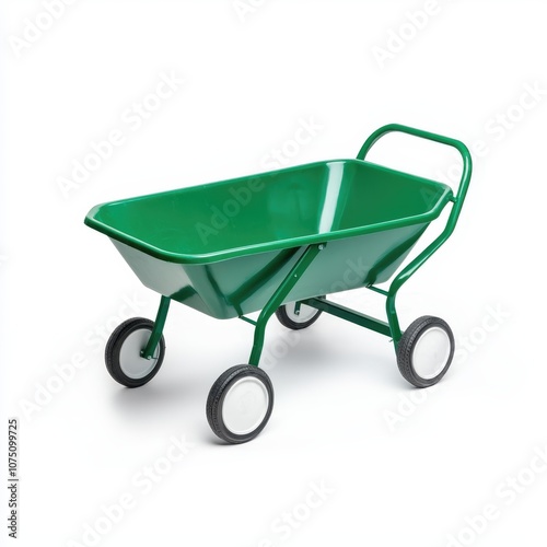 A vibrant green wheelbarrow, perfect for gardening and outdoor projects.