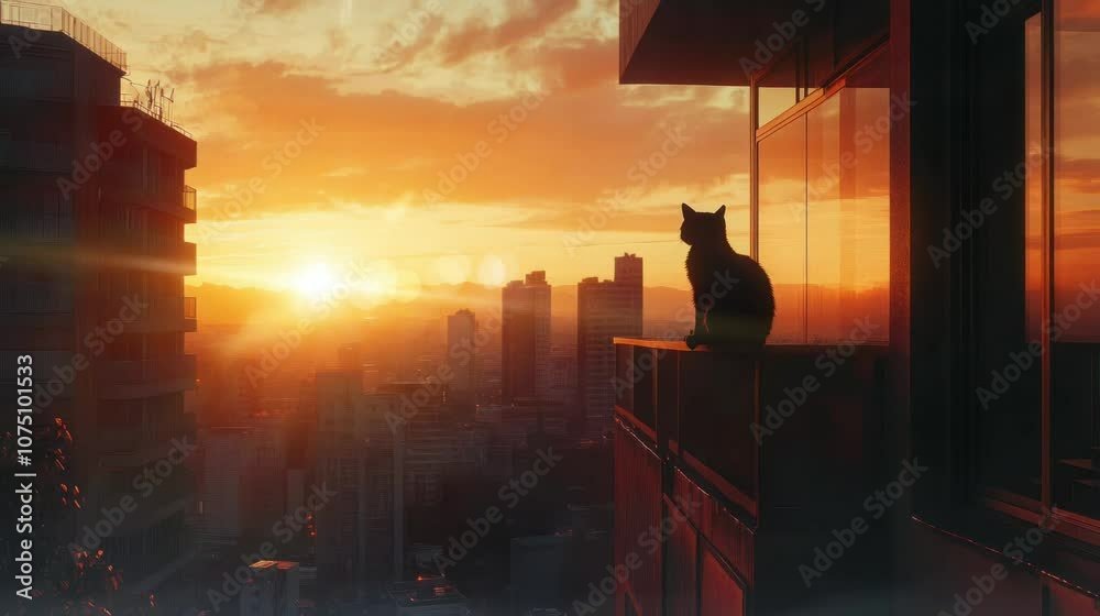 a cat sitting relaxed on a building during a very beautiful sunset. seamless looping time-lapse virtual 4k video Animation Background. a cat sitting relaxed on a building during a very beautiful sunset. seamless looping time-lapse virtual 4k video Animation Background.