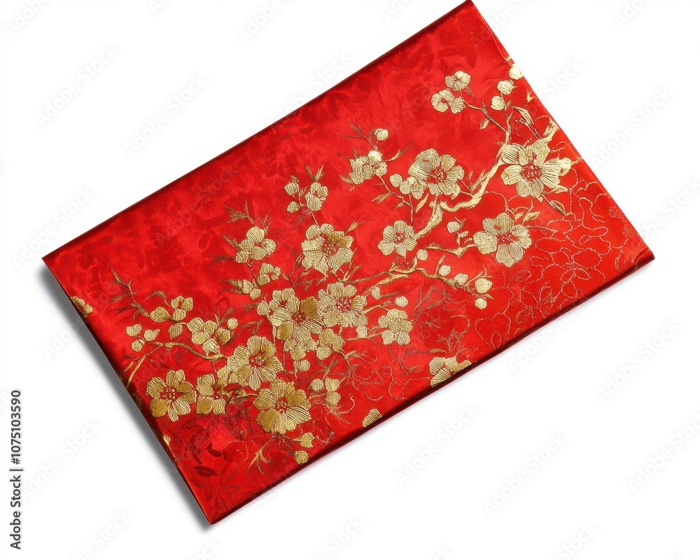 A vibrant red fabric with floral patterns symbolizing prosperity and good fortune. A vibrant red fabric with floral patterns symbolizing prosperity and good fortune.