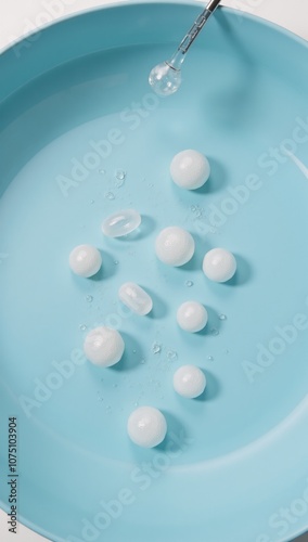 Top view of bubbly water in a blue basin against a white backdrop Isolated photo