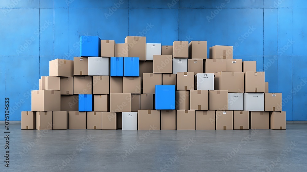 Stacked Cardboard Boxes Blue Wall Warehouse Storage Stacked Cardboard Boxes Blue Wall Warehouse Storage
