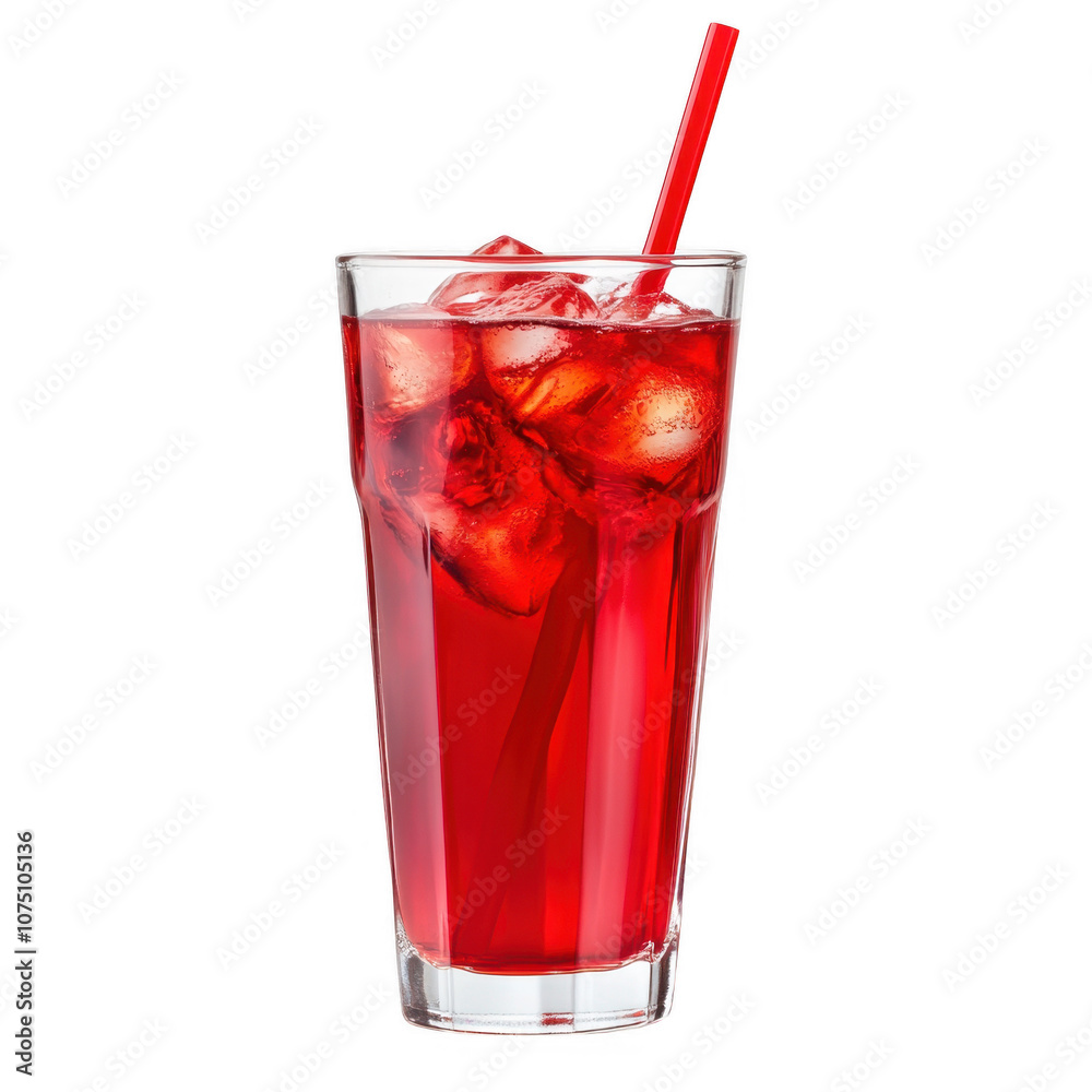 Refreshing Red Drink with Ice Cubes and Straw Refreshing Red Drink with Ice Cubes and Straw