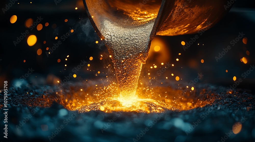Molten Metal Pouring into a Mold with Sparks Molten Metal Pouring into a Mold with Sparks