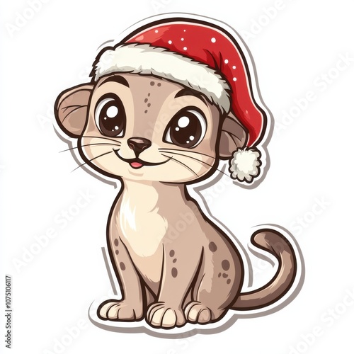 Santa Hat Fossa Minimalist Illustration: Cute Christmas Sticker Clipart