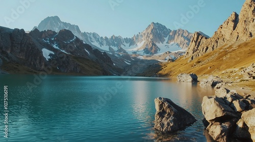 Explore the breathtaking beauty of alakul lake in kyrgyzstan photo