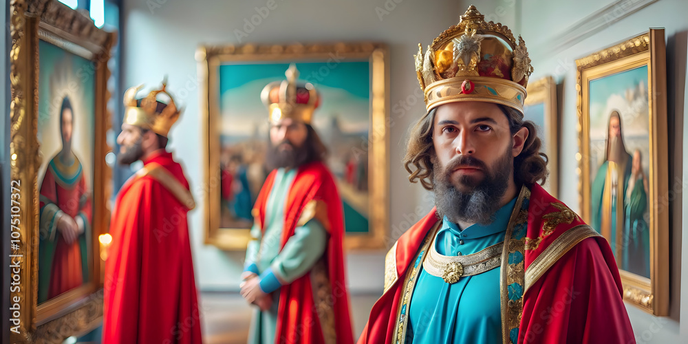 Obraz premium Reyes Magos Artistic Scene in Modern Art Gallery with Glossy Background Copy Space for Art Advertisements Magazine Covers Contemporary Art