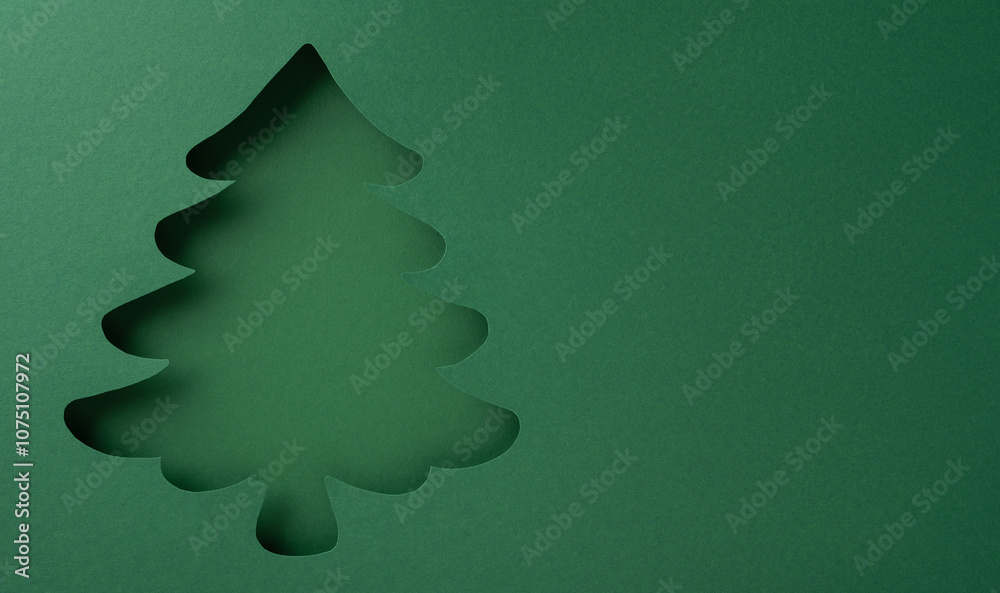 Αυτοκόλλητο A minimalist design featuring a Christmas tree cut-out in dark green paper, symbolizing creativity and festive season