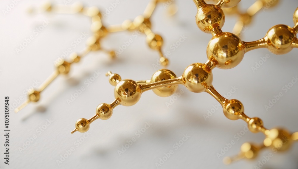 A captivating rendering highlights the beauty of chemistry with vivid precision using golden depictions of complex molecular structures