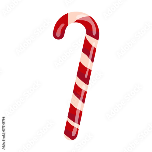 Christmas striped lollipop on white background. Caramel candy cane Sweet candie Vector illustration on white background