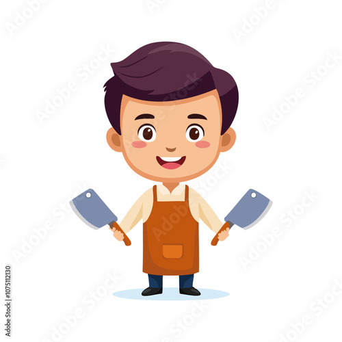 Butcher Cute Worker Work Job Profession Professional Occupation Cartoon Character
