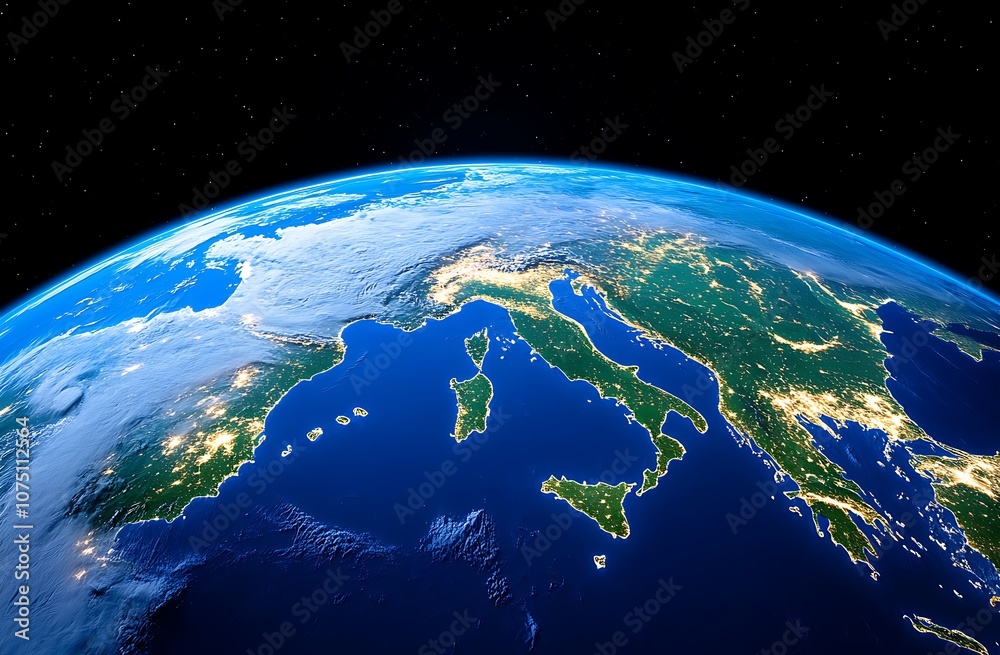Nighttime View of Europe and the Mediterranean Sea Nighttime View of Europe and the Mediterranean Sea