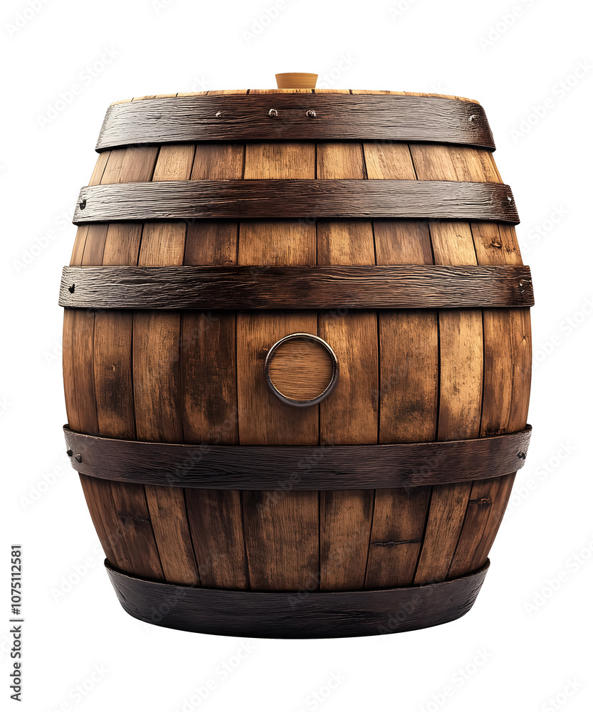 Fototapeta premium Authentic wooden barrel on a transparent background. isolated background.