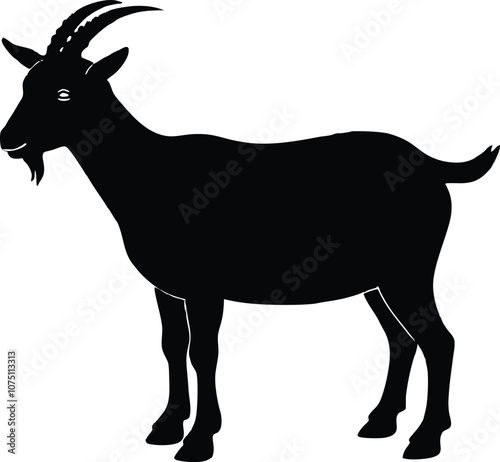 Siberian goat silhouette, black dairy goat vector