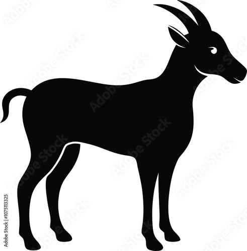 Siberian goat silhouette, black dairy goat vector