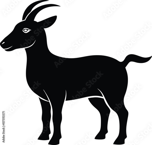 Siberian goat silhouette, black dairy goat vector