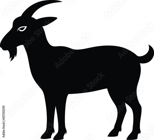 Siberian goat silhouette, black dairy goat vector