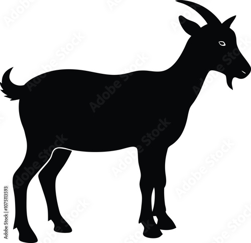 Siberian goat silhouette, black dairy goat vector