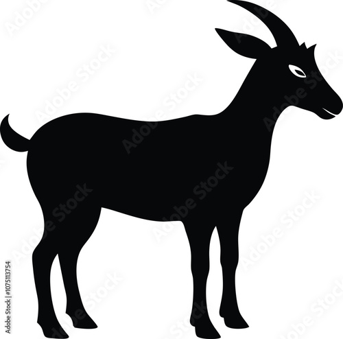 Siberian goat silhouette, black dairy goat vector
