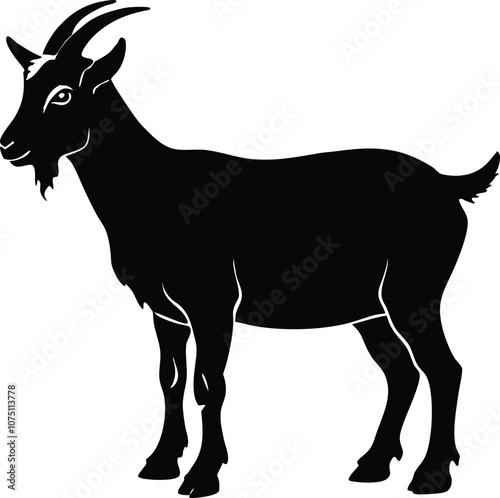 Siberian goat silhouette, black dairy goat vector