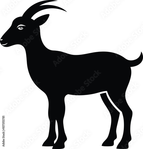 Siberian goat silhouette, black dairy goat vector