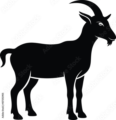 Siberian goat silhouette, black dairy goat vector