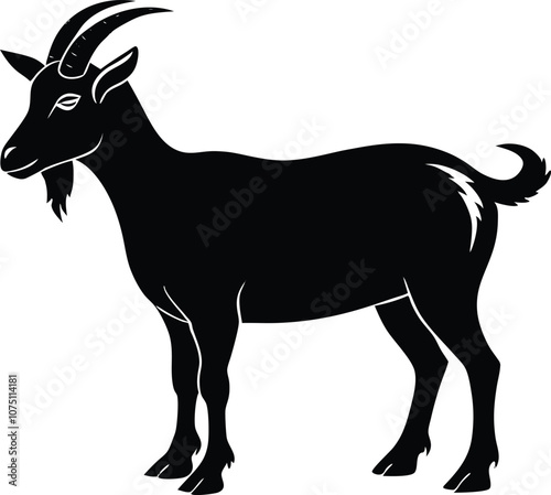Siberian goat silhouette, black dairy goat vector