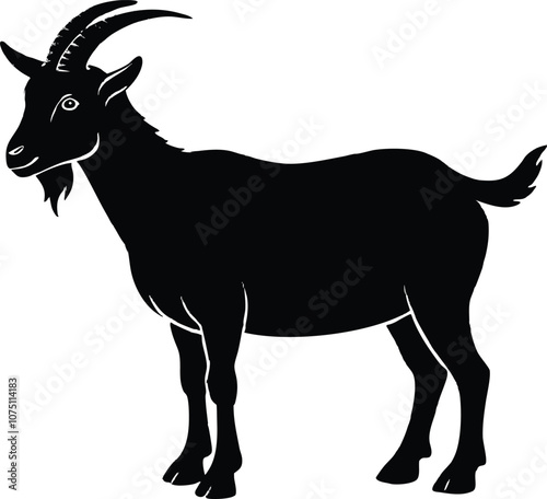 Siberian goat silhouette, black dairy goat vector