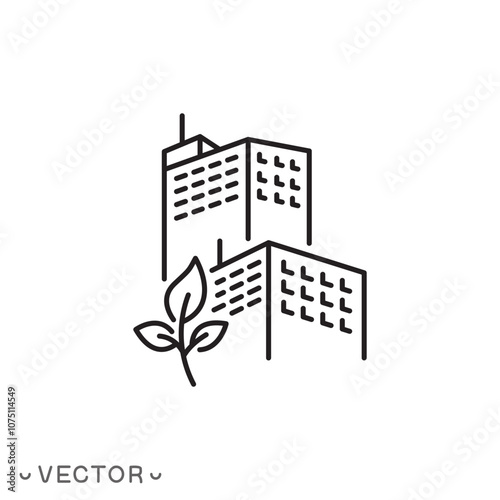 eco architecture icon, green building, ecology city, bio house, thin line symbol isolated on white background, editable stroke eps 10 vector illustration