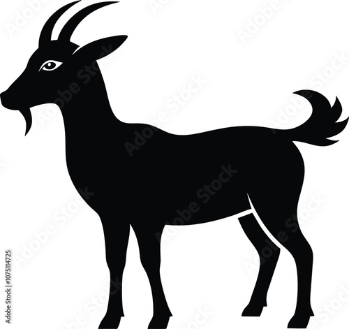 Siberian goat silhouette, black dairy goat vector