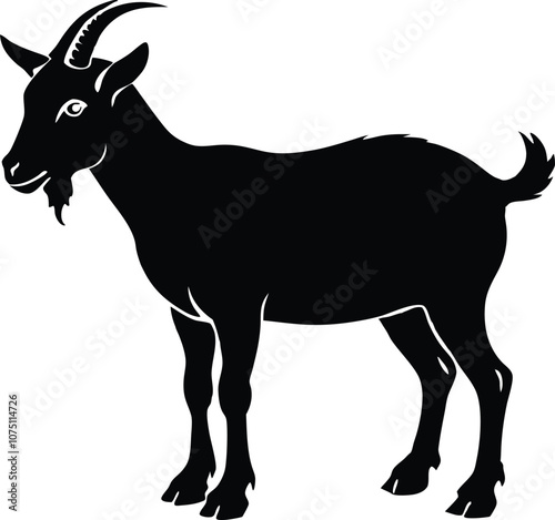 Siberian goat silhouette, black dairy goat vector